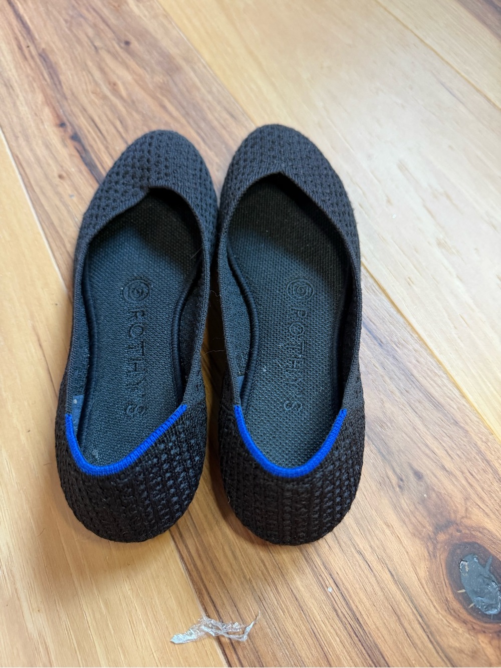 Rothy's Black Knit Ballet Flats with Cobalt Trim